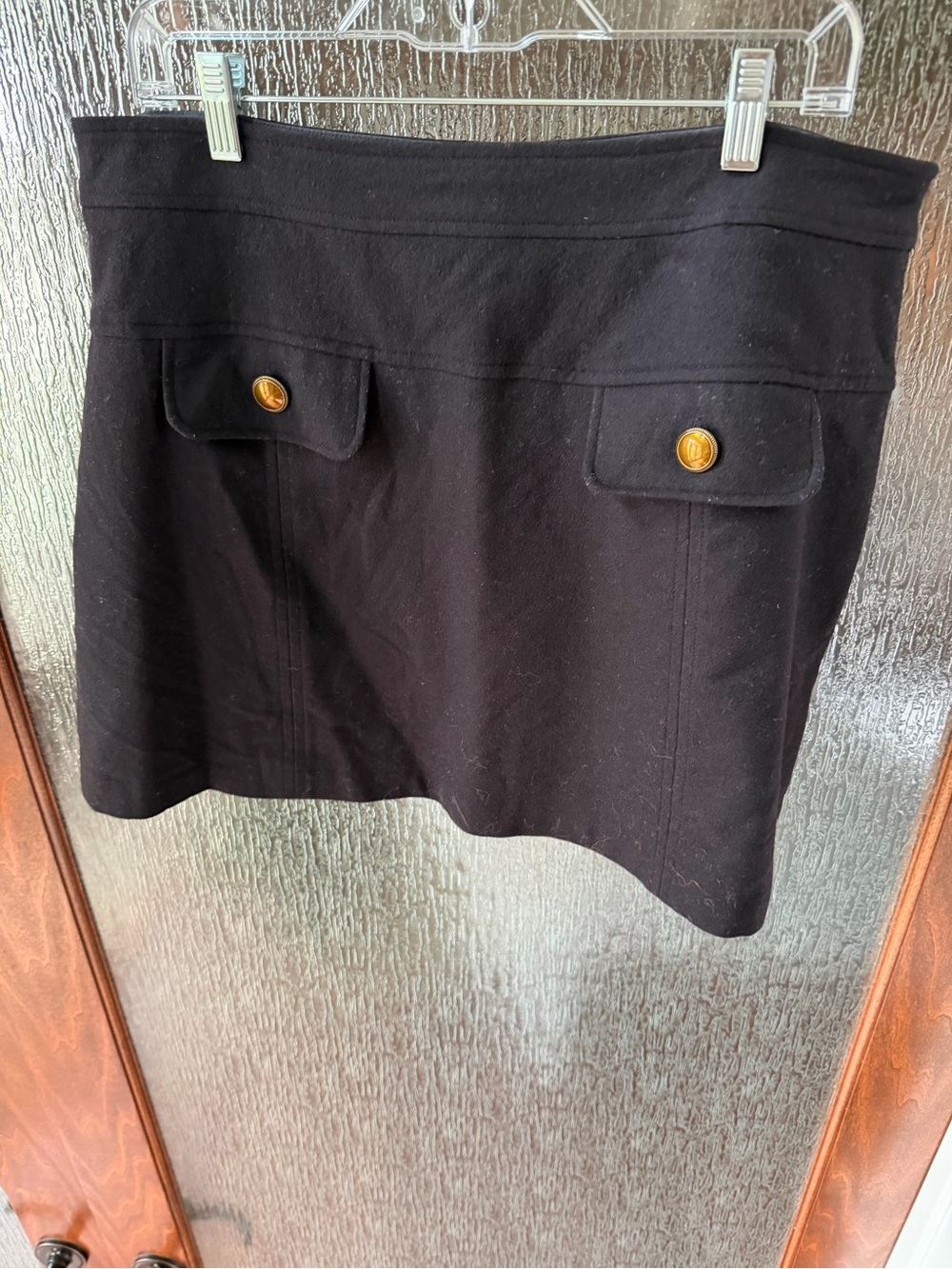 Boden Black Jackie Kennedy Inspired Skirt US 14 | Gold Buttons | 75% Wool